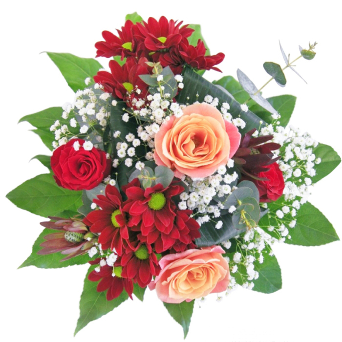 Exuding the expertise and creativity of Brent Cross Flowers, this bouquet captures the neighbourhood's vibrant spirit through a masterful blend of shape and hue. Intense, velvety red chrysanthemums and rosebuds provide a dramatic backdrop, while creamy apricot roses introduce a gentle, soothing radiance. Elegant trails of white gypsophila are woven among the flowers like scattered pearls, echoing the elegance found in the glass-plated architecture around Brent Cross. Set in a sparkling glass vase, the bouquet stands proudly-crisp, modern, yet emotionally warm. The tactile mix of soft petals, glossy leaves, and feathery gypsophila makes every touch a pleasure, reminiscent of walks beneath mature trees in Brent Park. The arrangement feels like an affectionate embrace, ideal for marking deep connections, welcoming fresh starts, or enhancing the atmosphere of homes and businesses across NW2. From the robust stems to the artful design, this bouquet tells a story of heartfelt intent and floral mastery, prepared locally for immediate delivery across Brent Cross and beyond.