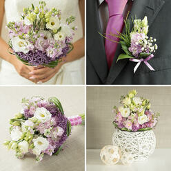 A hand-held wedding bouquet is pictured as if resting gently in the arms of a bride somewhere between Brent Cross and nearby Golders Green, captured in the soft glow of morning light. The bouquet has a rounded, carefully balanced shape, its palette built around chalky ivory, pale lilac, and soft lavender tones. At the centre, plush white lisianthus open like layered silk gowns, their petals velvety and full, surrounded by pastel hydrangea heads that bring a cloud-like softness. Threaded between them, small orbs of lilac allium add a playful, slightly architectural touch, their star-shaped florets forming a subtle contrast to the smoother blooms. Crisp greenery winds through the bouquet and around the edges, giving structure and a fresh, garden-picked feeling, as though the flowers were gathered from a quiet corner of a north London park. Light catches the upper petals and seems to settle there, creating a luminous halo that makes the arrangement feel youthful yet composed. The imagined scent is delicate but present: a whisper of freesia, hints of sweet pea, and the clean greenness of newly cut stems. Each stem has been wrapped neatly, providing a secure, comfortable grip for walking down the aisle or posing for photographs on a terrace in Brent Cross. The bouquet suggests a quiet promise of forever, as if designed by a florist who has guided many couples through their wedding flowers and knows how to balance beauty, meaning, and ease of carrying throughout a long, joy-filled day.