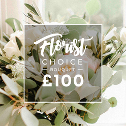 From Brent Cross Flowers, this Florist Choice Bouquet sits boldly centered, a study in restraint and grace. White and ivory blooms-roses, peonies, or ranunculus-form a soft core, their petals lush and plush, while a generous sweep of greenery frames them. Silvery eucalyptus leaves catch the light, and slender olive branches trace through the arrangement, creating a sense of motion and natural elegance. The lighting is diffused daylight, gentle and flattering, making every petal seam and leaf vein feel tactile and fresh. A white rectangular overlay dominates the middle, bearing the branded text: at the top, Florist in a flowing script; below, CHOICE and BOUQUET in bold sans serif; subtle lines flank BOUQUET to draw the eye. At the bottom, the price appears as ?100 in large, readable white numerals. This image reads as a premium product shot, designed to showcase a curated gift suitable for delivery or in-store display. It's ideal for celebrating anniversaries, birthdays, or saying thank you, with a sense of refined taste that appeals to couples and friends alike. For shoppers in Brent Cross and nearby Cricklewood, Hendon, and Golders Green, this bouquet represents a reliable local option from Brent Cross Flowers, crafted with care for same-day delivery and fresh stems that arrive with lasting fragrance and vitality.