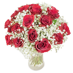 A captivating display of lush, deep red roses gathered with snowy white baby's breath takes centre stage in this bouquet-a signature piece from a florist rooted in Brent Cross tradition. Each rose, meticulously selected, unravels with a velvety texture and vivid hue, creating immediate visual drama balanced by the feathery softness of gypsophila. Arranged in a clear glass vase that allows the fresh green stems to shine, the bouquet assumes an inviting, rounded form. Illuminated by gentle natural light, every petal glows with intensity, while the baby's breath diffuses the boldness of the roses, lending an ethereal touch. Evocative of romantic strolls through the leafy parks surrounding Brent Cross or quiet celebrations at home, this arrangement conveys warmth, joy, and deep meaning. Ideal for birthdays, anniversaries, or spontaneous gestures of passion, it carries an aura of joyful celebration and refined artistry for those throughout the Brent Cross community.