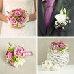 A refined bridal bouquet and matching boutonnière are presented in a quiet, elegant setting that could be a dressing room in Brent Cross on the morning of a wedding. The bouquet takes on a pleasingly rounded, almost sculpted shape, composed mainly of mauve-rose and lavender-pink blooms, each rose fully open with velvety petals gently curving backward to reveal the heart of the flower. Between them, bright green button chrysanthemums sit snugly, their tiny, domed heads introducing a crisp, tactile quality that keeps the design lively. The green feels as fresh as the trees and gardens scattered around the Brent Cross area. Creamy white lisianthus and other ivory-toned flowers nestle gracefully among the roses, their soft, frilled petals folding delicately like layers of chiffon. Wisps of foliage extend slightly beyond the main outline of the bouquet, giving it a touch of movement and making it feel less rigid, more like a handful of carefully selected garden blooms. The stems are bundled together and wrapped in smooth satin ribbon, alternating or blending white and blush-pink, the wrap neat and secure, forming a comfortable handle for the bride to hold during the walk down the aisle. Resting beside the bouquet, the boutonnière features a single white flower bud or small open bloom, accented with a hint of lavender ribbon and just enough greenery to give it shape and interest. The scale is modest, ensuring it complements rather than overpowers a suit. This coordinated floral pair speaks quietly of elegance, tenderness, and the shared joy of a wedding day, well-suited to celebrations across Brent Cross, from city venues to more intimate gatherings.