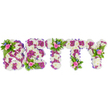 A carefully crafted memorial arrangement spells the name BETTY in bold, three-dimensional capital letters, each letter built from a dense, cushiony base of soft white chrysanthemum blooms that read as a plush, snowy canvas. Against a bright white background the composition feels calm and focused: deep magenta-purple chrysanthemums form deliberate internal patterns and outlines inside each letter, their saturated tones creating a quietly striking contrast with the creamy white surface. Along the vertical and curved sides a slim purple ribbon or satin fabric edge softens the transitions and gives each block letter a tailored, finished look. Small, thoughtful mini-bouquets are placed as accents-most noticeably on the upper curve of the B, the top of the central T, and the right arm of the Y-each cluster made of tender pink roses, some cupped and fully open, some as delicate buds, their gentle perfume hinted at even in the visual stillness. Interspersed with those roses are tiny bright blue accent blooms-likely delphiniums or cornflowers-whose cool, vivid specks lift the arrangement and pair well with feathery green ferns and glossy foliage for texture and depth. The overall palette of white, purple, pink, and blue reads as serene and consoling, a traditional yet artistic expression of sympathy that suits a funeral service, wake, or celebration of life in the Brent Cross area. As a local florist would note, the arrangement's neat construction and lush surfaces allow mourners to focus on the name and memory it honours, offering a tactile, visual gesture of farewell familiar to families from nearby Cricklewood, Hendon and Staples Corner.