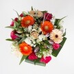 Radiating the bright, uplifting energy that defines Brent Cross, this floral arrangement bursts into view with vibrant orange Gerbera daisies at its heart-petals splayed in a sunbeam of cheer. Soothing peach gerberas echo the warmth with their creamy softness, deepened by burgundy centers that invite a moment of quiet appreciation. Around them, roses in magenta, blush, and velvety burgundy tumble gracefully, their delicate petals telling stories of romance and celebration. Sprightly hot pink carnations lend texture and playful colour, like the flashes of laughter heard in Brent Cross's bustling parks. With clouds of crisp white spray chrysanthemums and upright white lily buds, the bouquet is lifted with gentle airiness, promising freshness and future bloom. All are embraced by an array of lush foliage-glossy, deep green leaves and silvery eucalyptus whispers-that roots the ensemble and recalls local greenery. Each element, chosen and crafted by Brent Cross Flowers, is a celebration in itself-ideal for birthdays, thank-yous, or to simply ignite joy in any northwest London home, accompanied by the subtle promise of sweet fragrance and the gentle rustling of petals in a summer breeze.