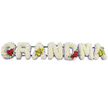 A thoughtfully arranged funeral tribute spells out the word GRANDMA in a straight line of floral letters, photographed against a plain white backdrop so that no detail is lost. Each capital letter is formed from a dense bed of small white chrysanthemums, their compact, rounded blooms pressing closely together to create a soft, almost quilted appearance that feels calming and serene. Along the lower edge of the letters, a fine border of pale lavender or light purple flowers provides a delicate outline, lifting the white forms slightly from the background and giving them a gentle, almost glowing edge. On the first letter G, three deep red roses sit in the lower left curve, their velvety petals unfolding in layers and supported by dark, glossy leaves that anchor the rich colour. The first A features two yellow-green orchids positioned along its crossbar, their lime-toned petals opening around reddish-brown centres that add a note of personality and elegance. The central letters R, N, and D remain unembellished beyond their lavender edging, offering a calm, uninterrupted run of white that feels steady and respectful. Towards the right, the M carries another cluster of three red roses at its lower right side, echoing the loving emphasis on the G, and the final A mirrors the first with two more yellow-green orchids, providing a sense of completeness and balance. All of the letters are supported by a discreet dark metal frame that keeps them aligned and secure, ready for display at a funeral, memorial service, or graveside ceremony in Brent Cross and the surrounding North West London neighbourhoods. The arrangement conveys tenderness, remembrance, and family devotion, making it a poignant way to honour a grandmother's life and legacy.