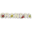 This floral tribute presents the word GRANDPA in large, capital letters, aligned in a straight row against a clean white background, giving the arrangement a clear and uncluttered appearance. Each letter is entirely covered with white cushion chrysanthemums, the blossoms set so closely together that the surface appears thick, soft, and gently rounded, like a comforting pillow of petals. A slim trim of lavender-purple ribbon follows the outer contour of each letter, creating a fine line of colour that emphasizes the shapes without overwhelming the restful white. Within this harmonious base, small but meaningful bursts of colour carry emotional weight. In the arc of the G, a neat group of deep red roses rests among dark green foliage, drawing the eye with their rich, velvety texture. A matching cluster of red roses nestles within the D, echoing the first letter and suggesting the enduring nature of family love. On the first A and on the final A, yellow-green orchids with delicate markings are arranged with care, lending an elegant, slightly exotic look that may reflect something personal about the grandfather being remembered. Hidden behind the blooms, a sturdy frame and connecting bars link the letters so the tribute remains steady when displayed at a service, chapel, or graveside across Brent Cross. Crafted in the style of an experienced local florist, the overall design speaks of love, respect, and a thoughtful farewell, using pure white to symbolise peace and red and orchid hues to express deep, lasting affection.