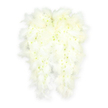 The image shows a peaceful, angelic floral tribute: a pair of wings created entirely from white flowers and feathers, resting against a soft, neutral backdrop. The wings are carefully shaped, with a border of fluffy, snow-white feathers that curl and layer to create the familiar curve of angel wings, light and feathery like a quiet breeze passing over Brent Cross on a still afternoon. Inside this delicate outline, the wings are densely filled with petite white blooms, most likely mini chrysanthemums and similar button-shaped flowers, closely arranged so they form a smooth, plush surface resembling a blanket of fresh snow. At the centre of some blossoms, there is just the faintest hint of pale green or creamy yellow, giving a natural depth that keeps the arrangement from feeling flat while preserving its pure, serene colour palette. Gentle, even lighting highlights the rounded form of the wings and the velvety texture of each petal, casting a slight shadow that enhances the three-dimensional look of the tribute. The design evokes a strong sense of calm, protection, and spiritual presence, making it a fitting choice for funerals and memorials across Brent Cross and nearby neighbourhoods. It feels like a symbol of an unseen guardian-wings ready to enfold the memory of a loved one, offering comfort to family and friends. The overall effect is quiet and reverent, a floral expression of love, hope, and the belief that the departed is watched over with tenderness and care.