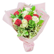 A rounded, elegantly structured bouquet bursts with the vibrancy of rich red and ivory white roses-each bloom flawless, with unfurling petals that speak to their freshness and care. Interspersed among the flowers is a lush blend of glossy green foliage, eucalyptus sprigs, and delicate variegated leaves that provide a subtle play of colour and texture, reminiscent of leafy corners in and around Brent Cross. The arrangement is neatly gathered and encased in multiple layers of soft blush-pink paper, lightly gathered at the base, imparting a soft halo of light around the bouquet's silhouette. There's an inviting sense of beauty and celebration, whether for anniversaries in Golders Green, congratulating milestones on Brent Cross High Road, or making any day extraordinary. Each element is thoughtfully chosen by a skilled Brent Cross florist, who's captured the spirit of the neighbourhood in a composition that feels both classic and contemporary. The bouquet's visual harmony and gentle fragrance make it a poignant gesture for any joyful occasion, echoing the heartfelt connections of the local community.